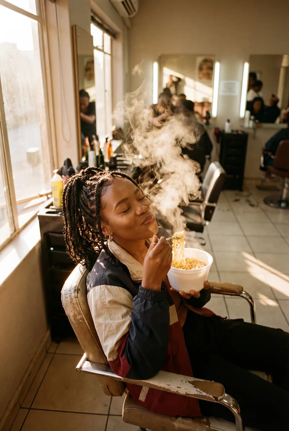 Enjoying Zanzi at a hair salon